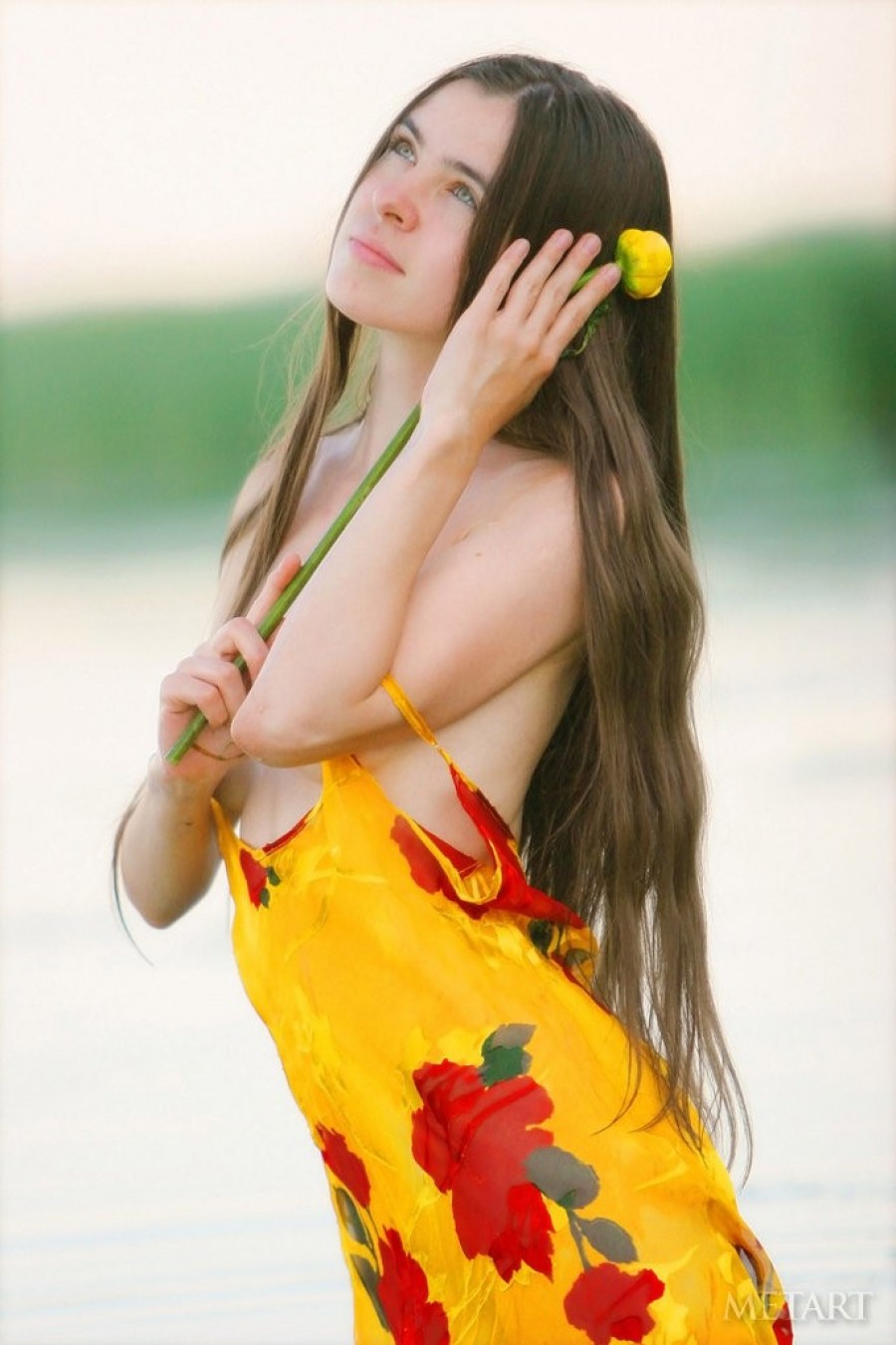 Wonderful girl is having solo in the river