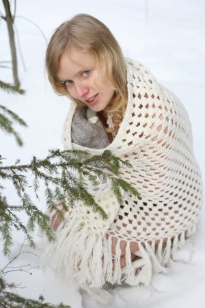 Half-naked blondie goes on a winter walk photo 17