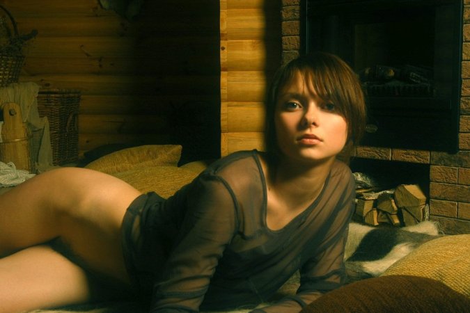 Skinny teen gal in a see-three outfit photo 11