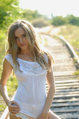 Cutie caresses hairy pussy on the rails photo 12