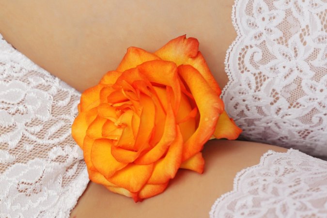 Naked cutie plays with a yellow rose. photo 14