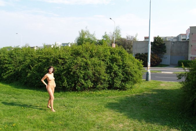 Horny brunette is having fun on the grass photo 13