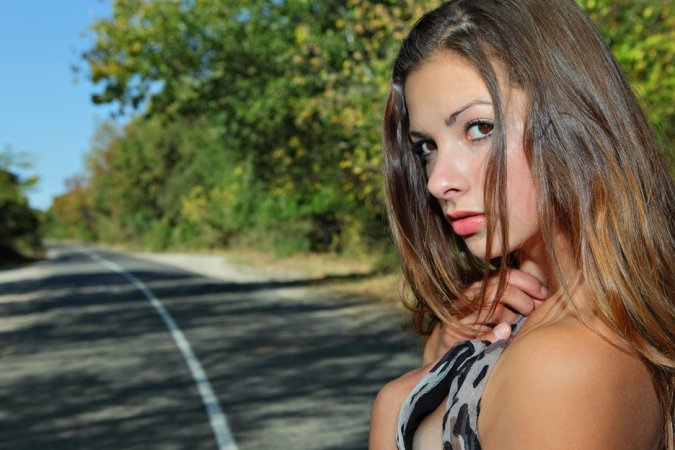 Amazing babe in dress is enjoying solo outdoors photo 19