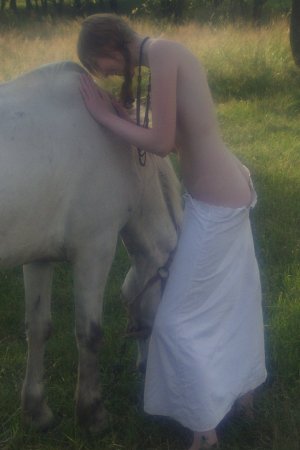 Sexy babe is walking with the horse photo 3