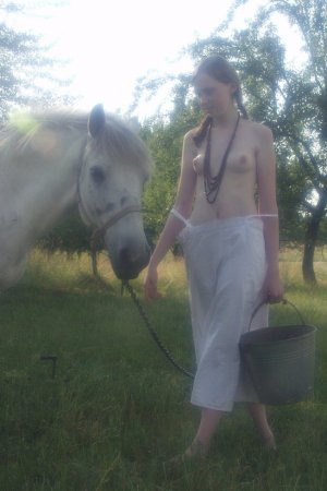 Sexy babe is walking with the horse photo 15