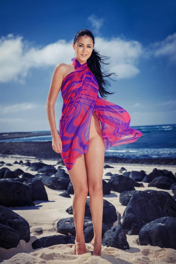 Macy B – Sexy brunette is enjoying solo on the beach