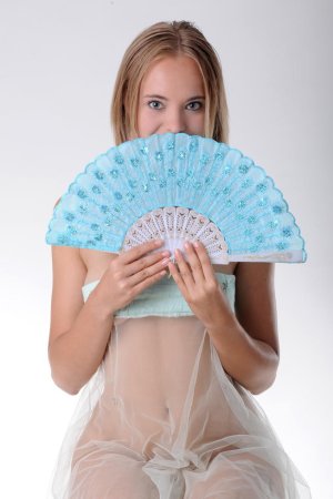 Sweetie shows perfect body covered with gauzy outfit. photo 15