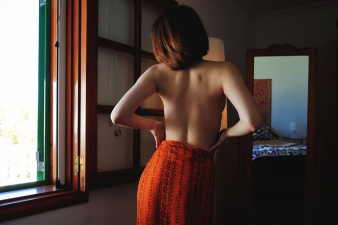 Long beads inside a clean shaved brunette pussy photo 19