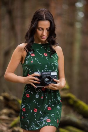 Hottie orgasms right on a log in forest photo 2
